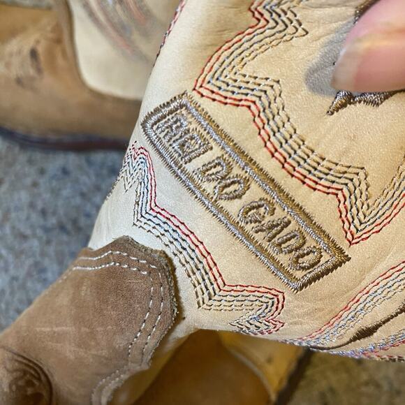 Reido Gado Beige Brown Leather Square Toe Cowboy Boots Western Sz 40/7US Unisex - Picture 2 of 10